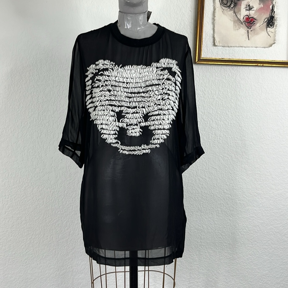 3.1 Phillip Lim Sheer Teddy Bear Portrait Yarn Pop On Blouse Tunic